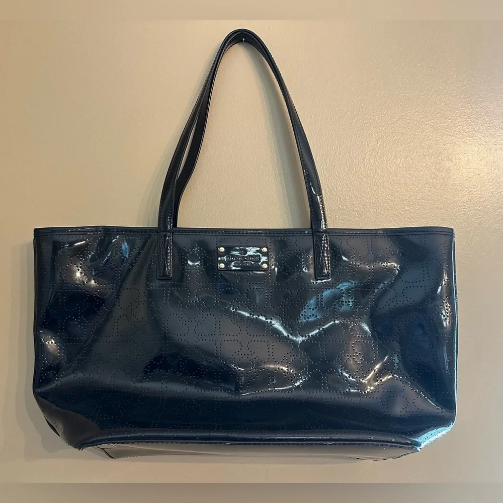 Kate Spade Ladies Heart Pattern Black Patent Large Harmony Metro Tote